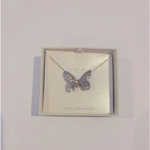 Butterfly gold/silver necklace 10k gold filled